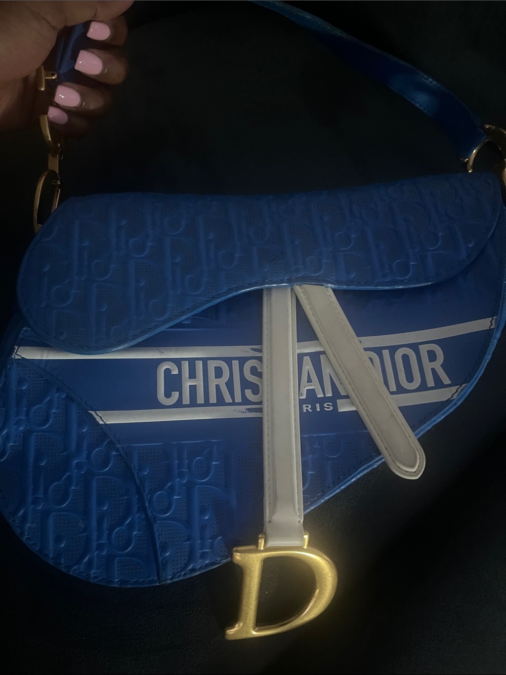 Dior Blue and White Saddle Shoulder Bag - Picture 2 of 15